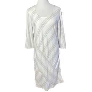 Soft Surroundings Womens Linen Blend Striped Scoop Neck 3/4 Sleeve Dress M 2EY09